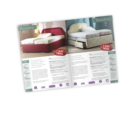 Pages from the Laybrook brochure showing the Brompton and Thornbury adjustable beds