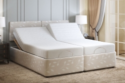 Corfe Linked adjustable bed with backs raised