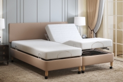 Helston Linked Carers Bed, One standard mechanism, one height adjustable, near side flat and far side height adjusted and profiled