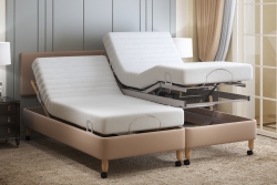 Helston Linked Carers Bed, One standard mechanism, one height adjustable, near side profiled and far side height adjusted and profilied